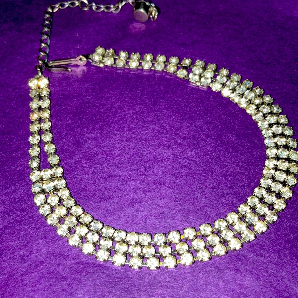 Vintage rhinestone necklace with shepherds hook